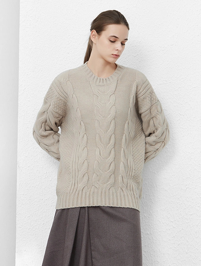 Beige Oversized Wide Cable Knit Jumper