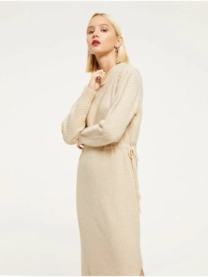 Cream Midi Jumper Dress in Fine Knit