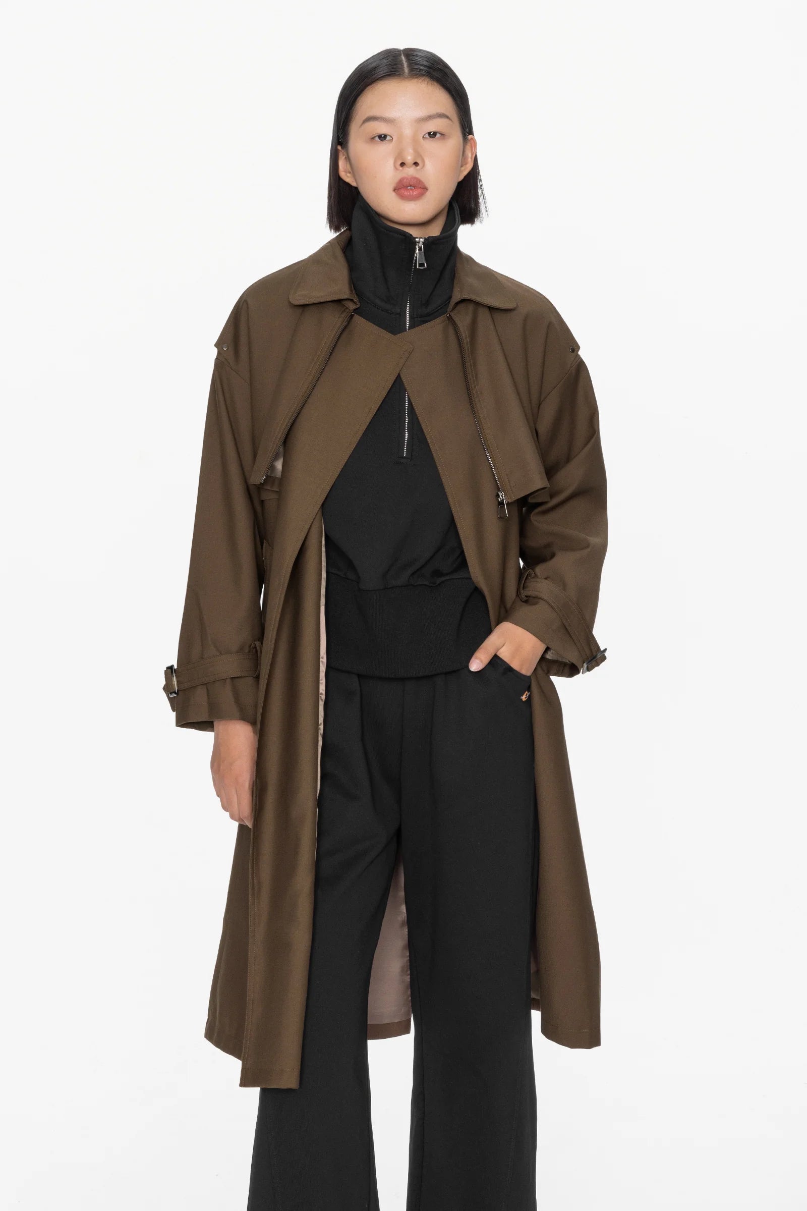 Zip Up Yoke Trench Coat