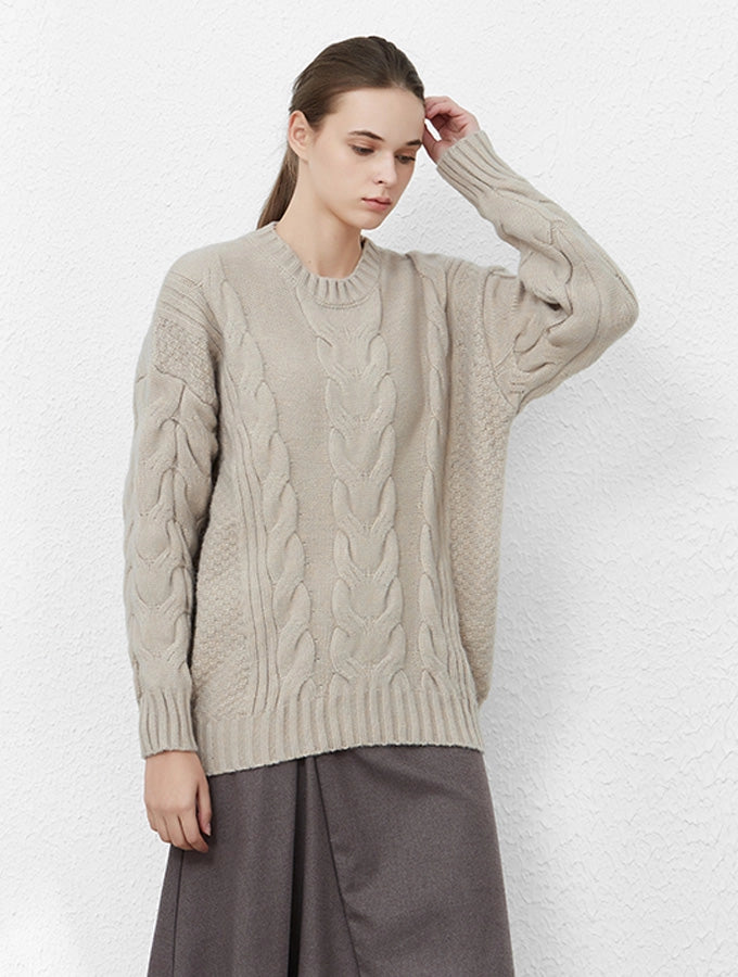 Beige Oversized Wide Cable Knit Jumper