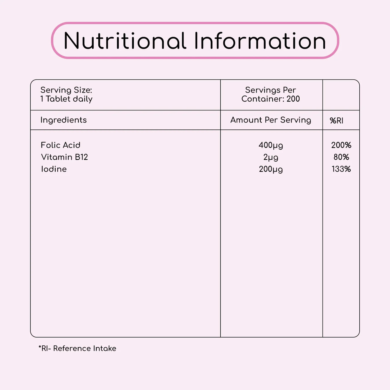 Folic Acid+ 400 mcg  Vegan Tablets with Vitamin B12 & Iodine