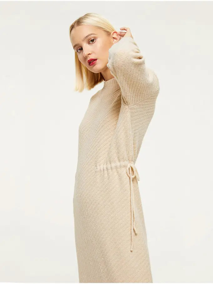 Cream Midi Jumper Dress in Fine Knit