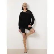 Sheer Triangular Panelled Thin Knit Sweater