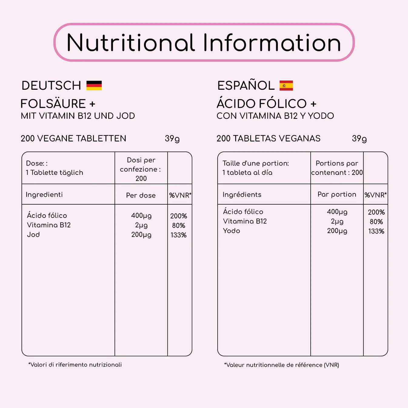 Folic Acid+ 400 mcg  Vegan Tablets with Vitamin B12 & Iodine