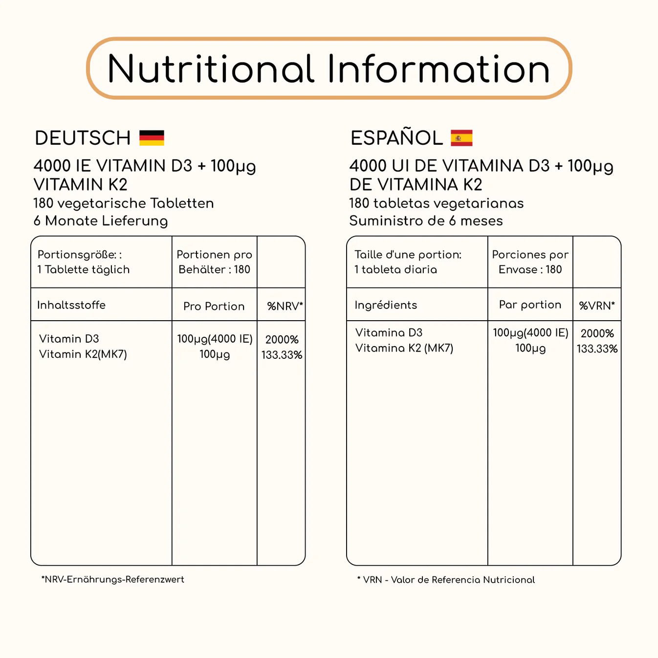 Vitamin D3 4000IU & K2 MK7 100µg Vegetarian Tablets