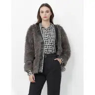 Grey Short Faux-Fur Coat