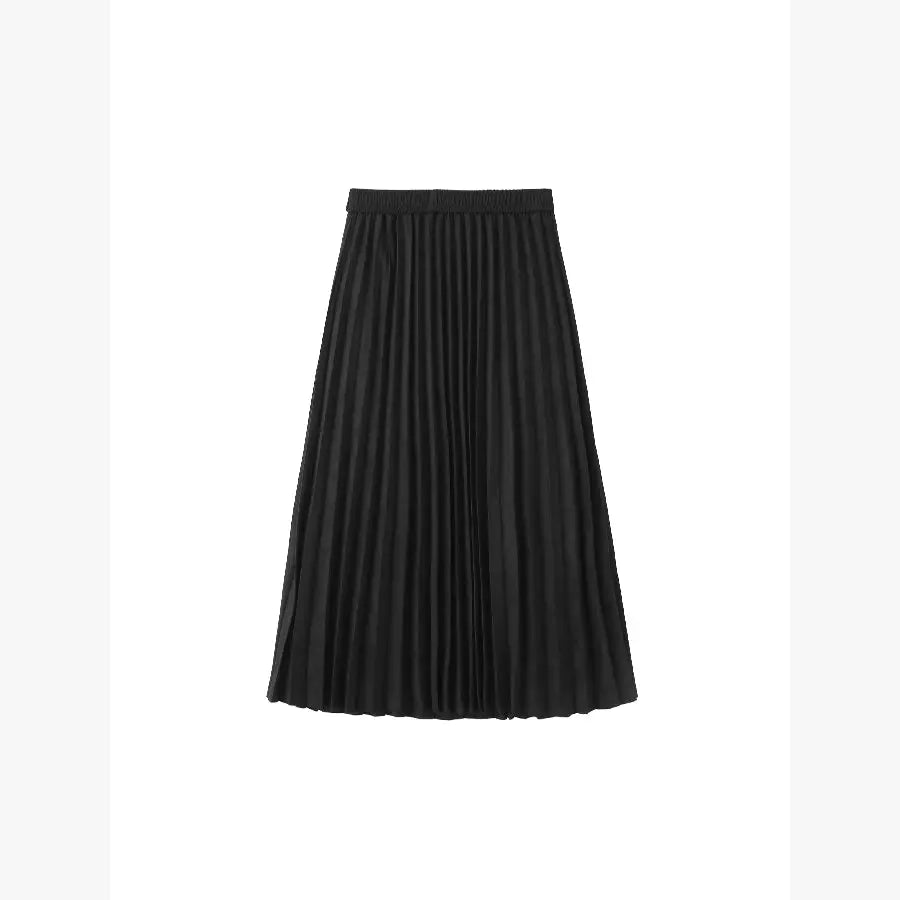 Pleated Suede Midi Skirt