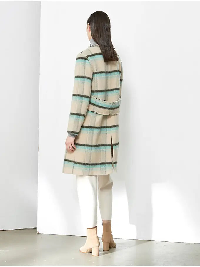 Long Plaid Fringed Coat