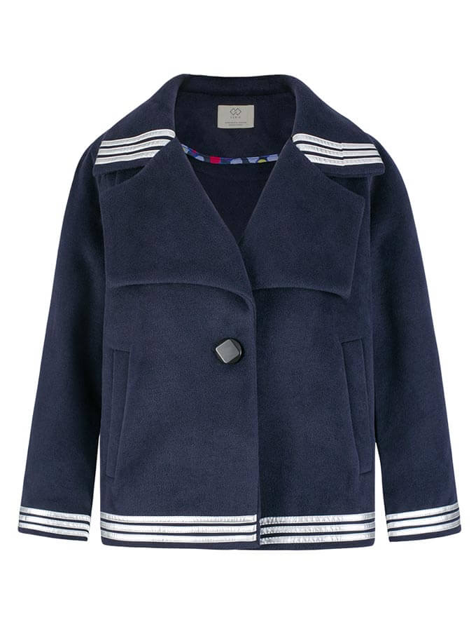 Large Collar Striped Short Coat