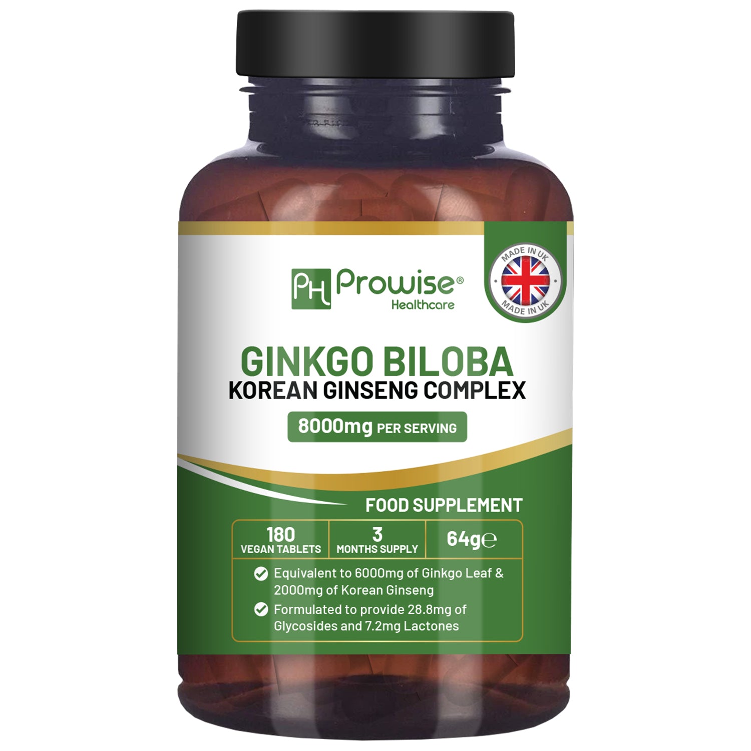 Ginkgo Biloba and Korean Ginseng Vegan Tablets 8000mg