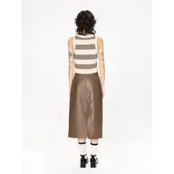 High Waist A-Line Pu Skirt with Back Slit