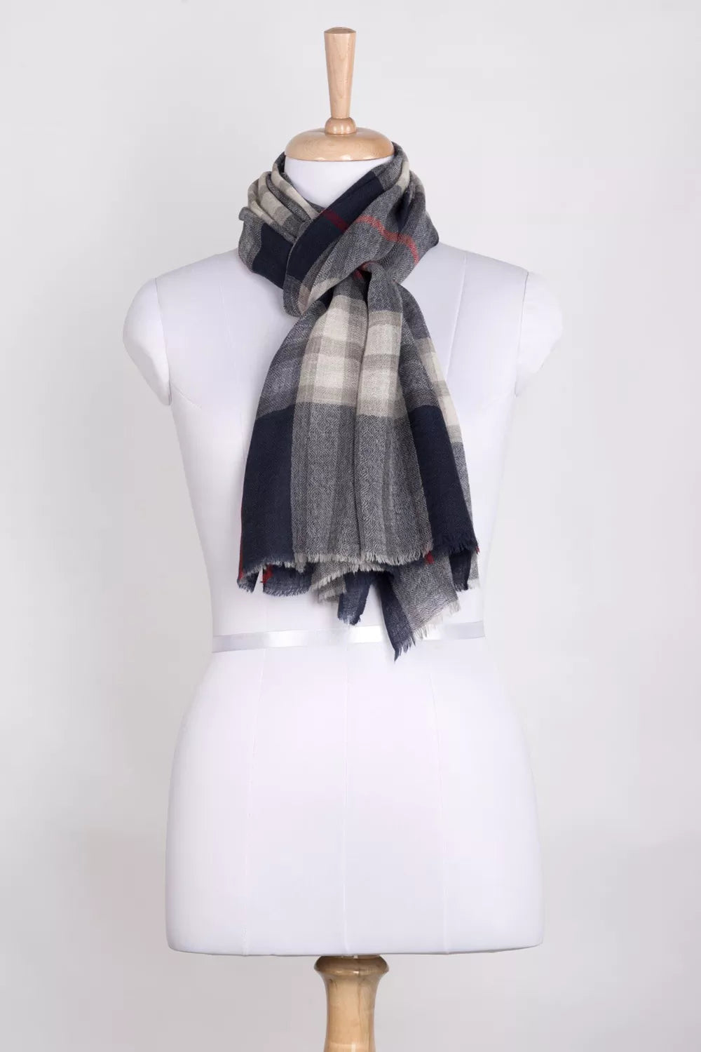 Checks with Small Diamond Weave Merino Wool Scarf