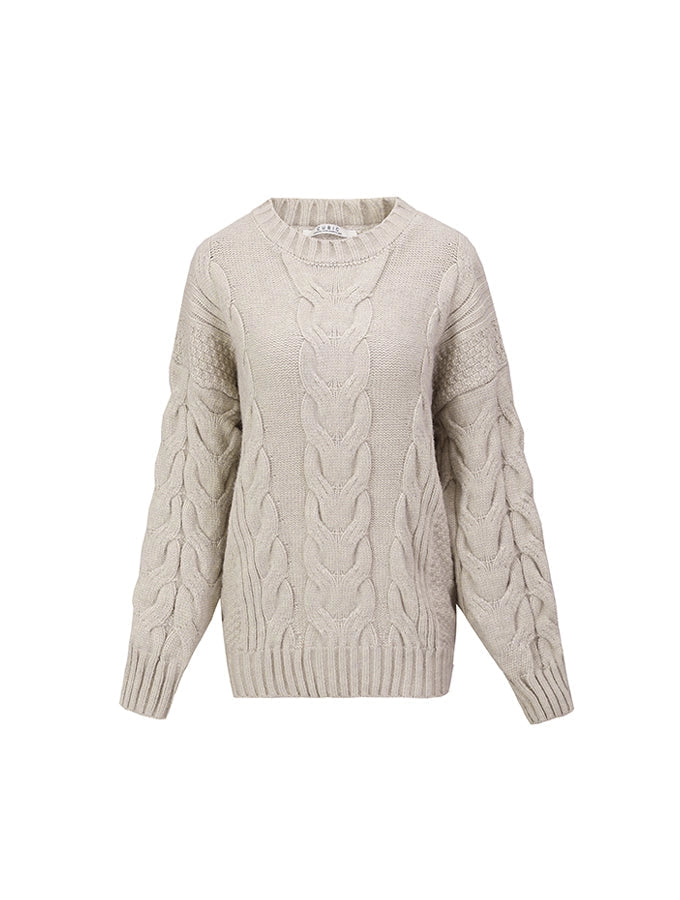 Beige Oversized Wide Cable Knit Jumper