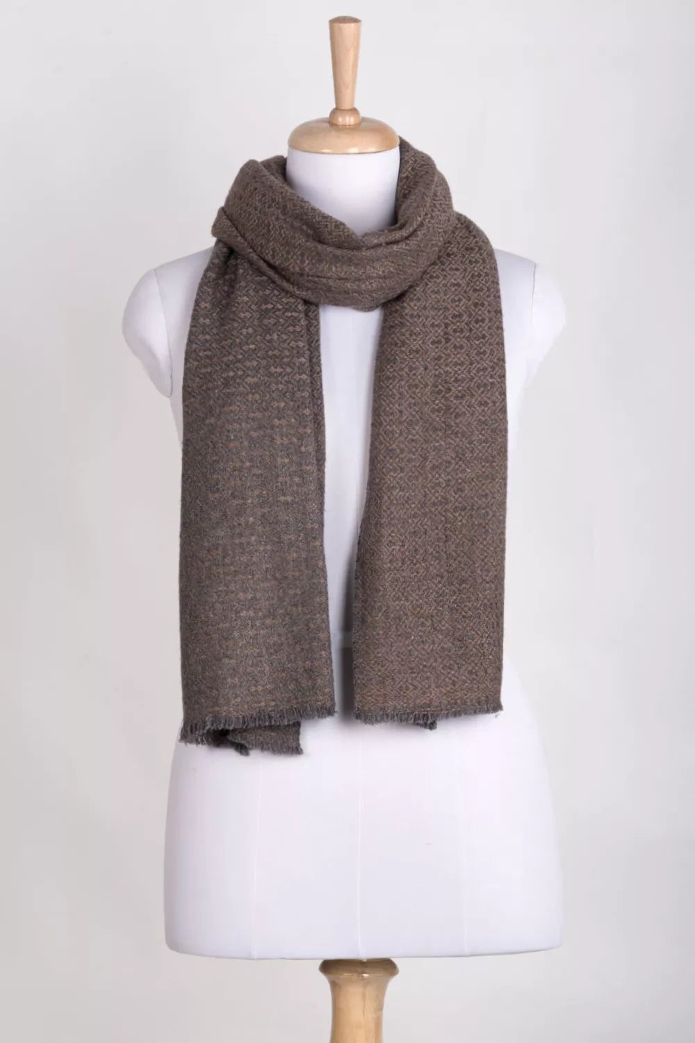 Novelty Diamond Weave Cashmere Wool Scarf - Grey Rose Pink