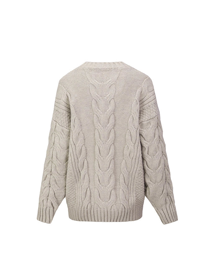 Beige Oversized Wide Cable Knit Jumper