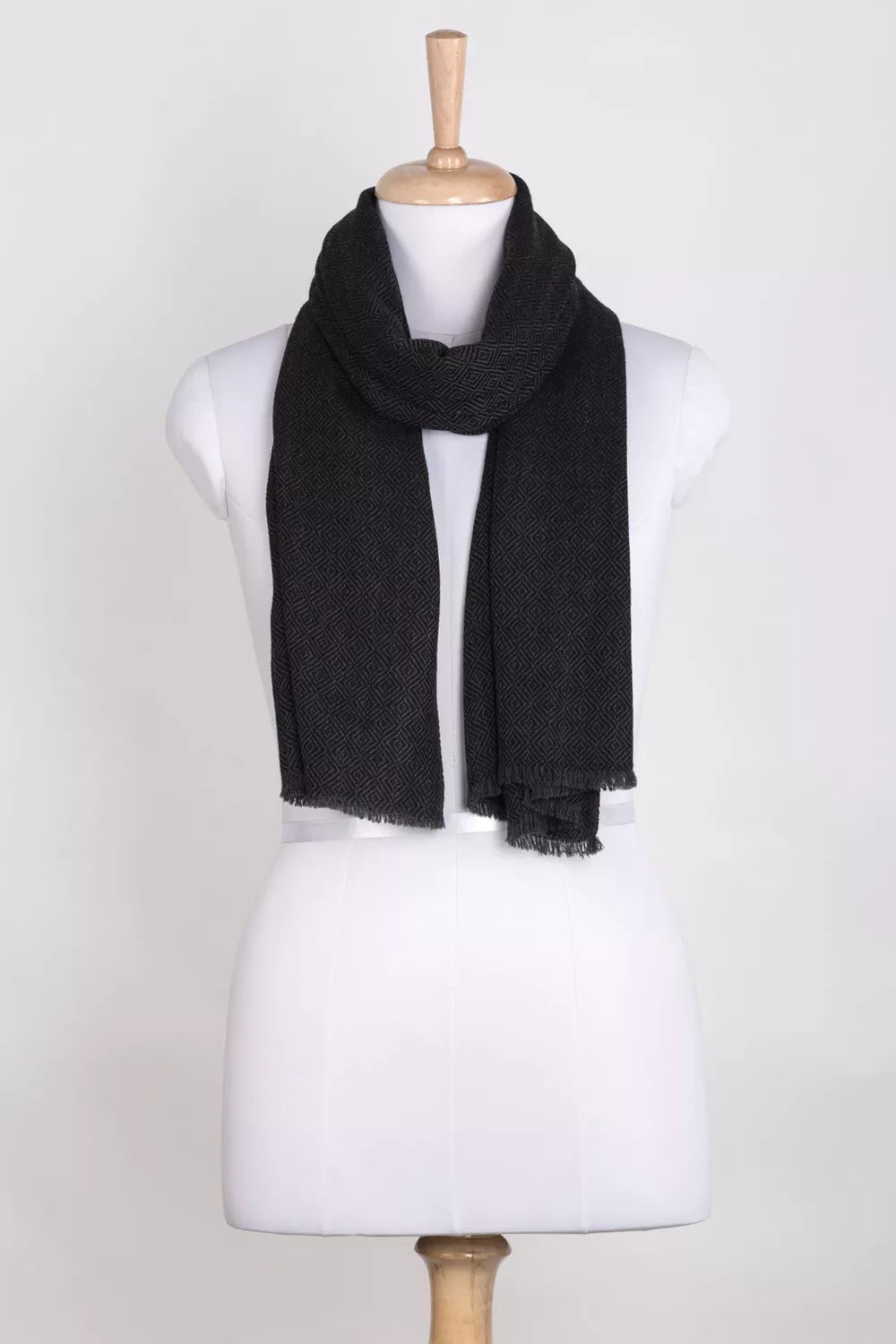 Diamond Weave Two Tone Woollen Scarf - Charcoal