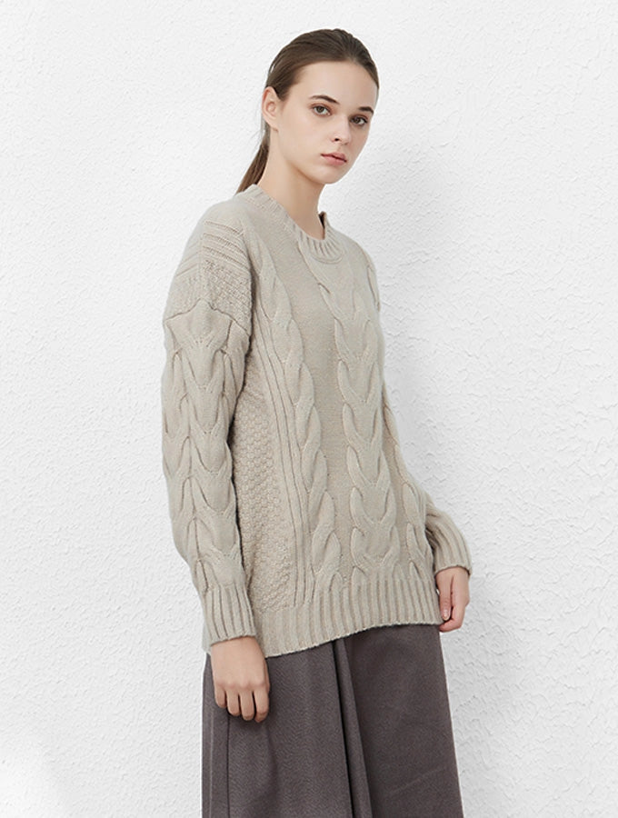 Beige Oversized Wide Cable Knit Jumper