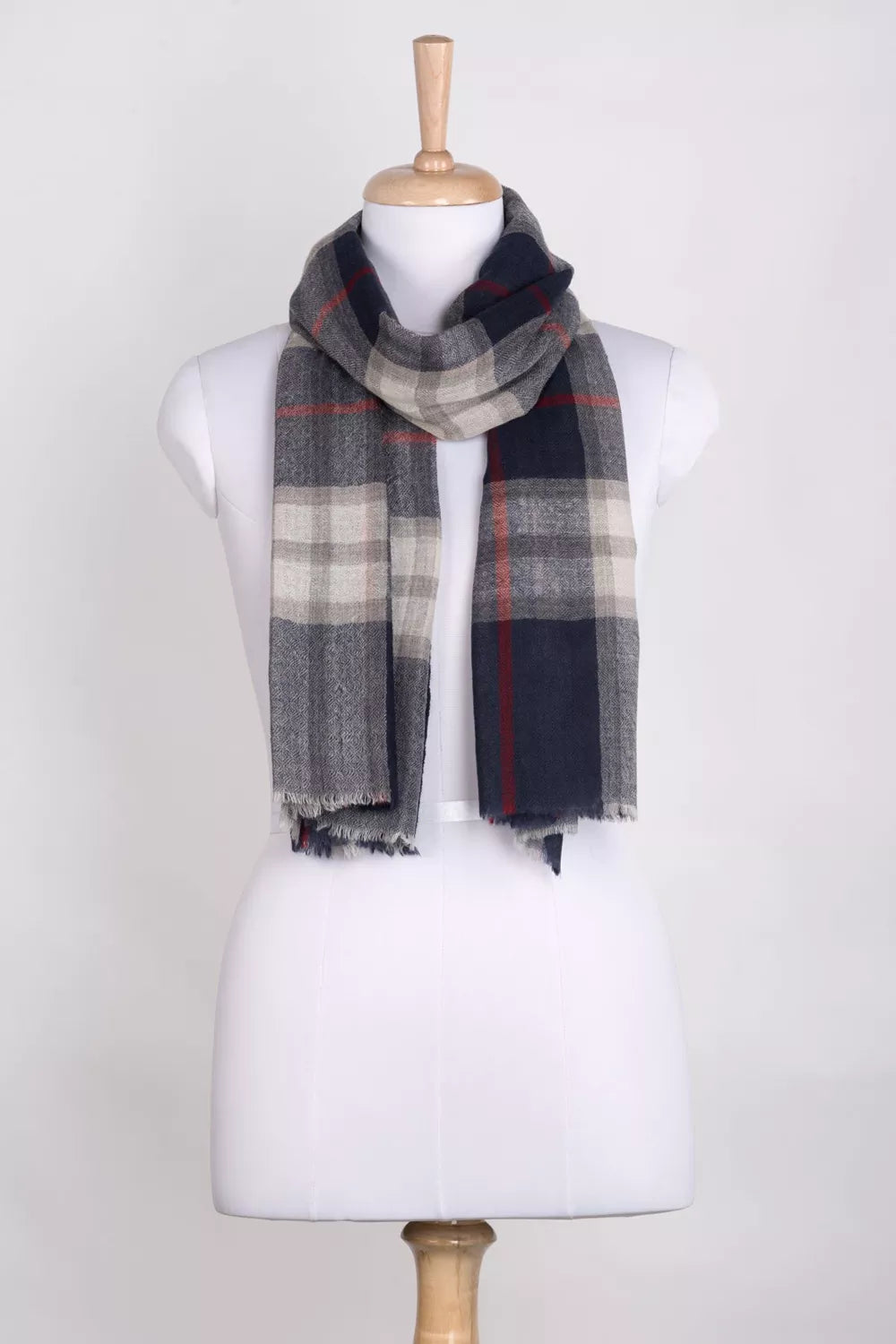 Checks with Small Diamond Weave Merino Wool Scarf