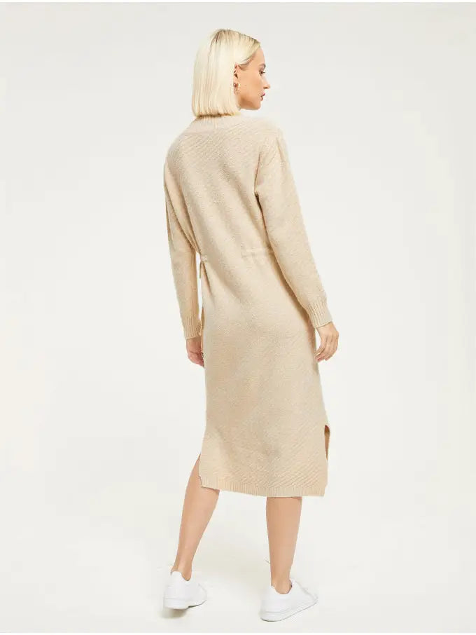 Cream Midi Jumper Dress in Fine Knit