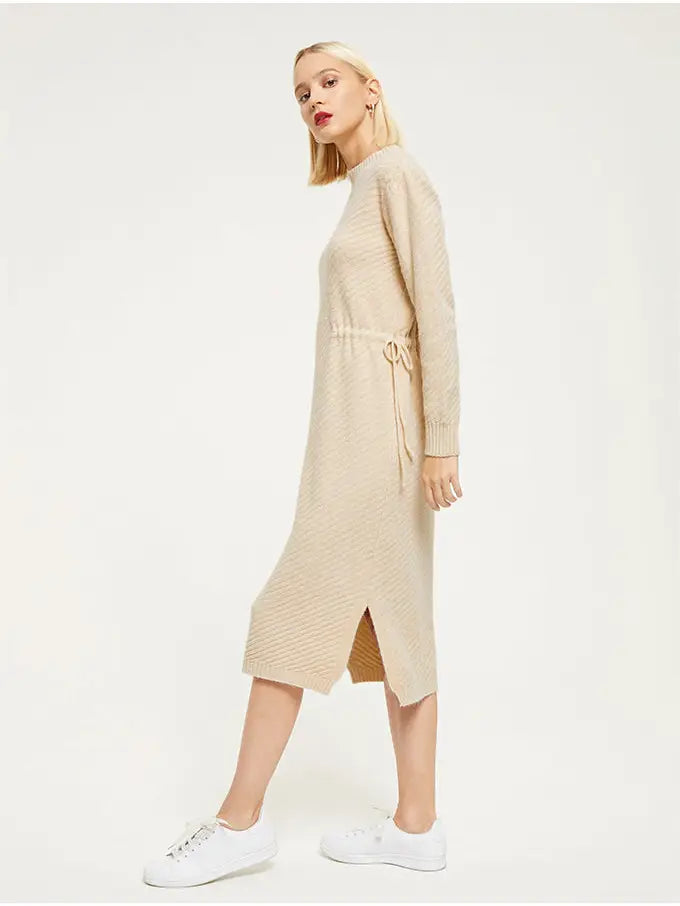 Cream Midi Jumper Dress in Fine Knit