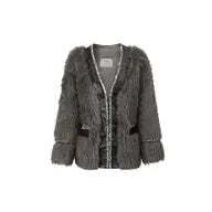 Grey Short Faux-Fur Coat